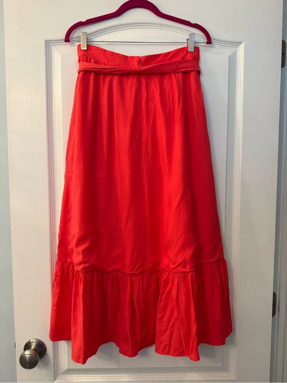 Ann Taylor Coral Red High-Low Ruffle Wrap Skirt